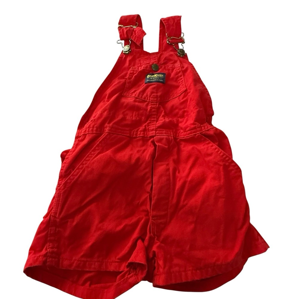 Vintage OshKosh Bgosh Red Shortalls Size 7 6X Made in USA Canvas Overalls